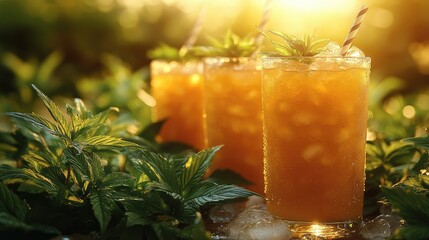 Iced Cannabis Tea Sunset Garden.