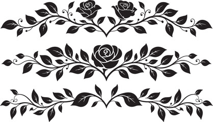 Vintage floral frame border silhouette set vector illustration isolated On Transparent Background