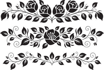 Vintage floral frame border silhouette set vector illustration isolated On Transparent Background