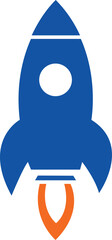 Startup, Launch, Growth blue rocket blasting upward symbolizing new beginnings innovation fast progress business launch development future technology success minimal clean vector  for branding  
