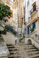   architecture and streets of the old town of Sperlonga, Lazio, Italy. Famous tourist destination in Riviera de Ulisse