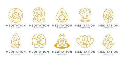 collection of meditation logo for yoga life, balance, zen and meditation logos vector bundle.