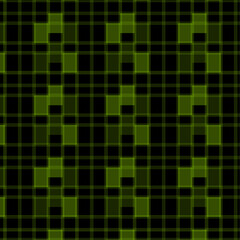 Intricate Green and Black Plaid Grid Pattern With Alternating Square Motifs