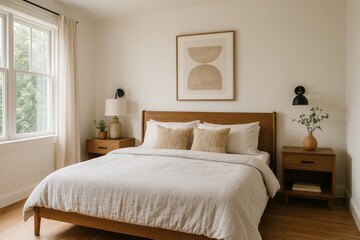 Fototapeta premium Minimalist cozy bedroom design