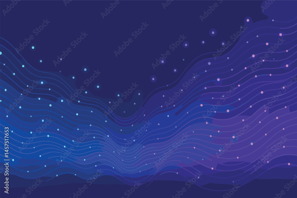 Aufkleber vector illustration in gradient style of abstract data flow with fluid lines, glowing dots, and purp