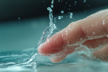 Fototapeta premium Finger being washed in water creating splashes 