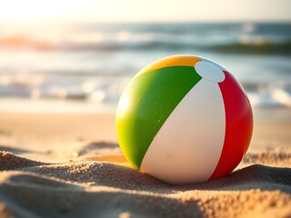 Obraz premium colorful beach ball on the sand near the water