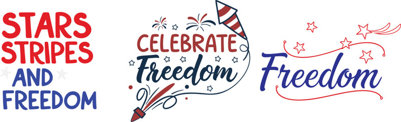 Independence Day Fourth of July typography bundle on transparent background