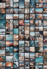 Fototapeta premium Vibrant photo collage grid; diverse rectangle & square image blocks , rectangles, picture, photo