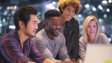 Multi-ethnic colleagues working on digital marketing campaign in office