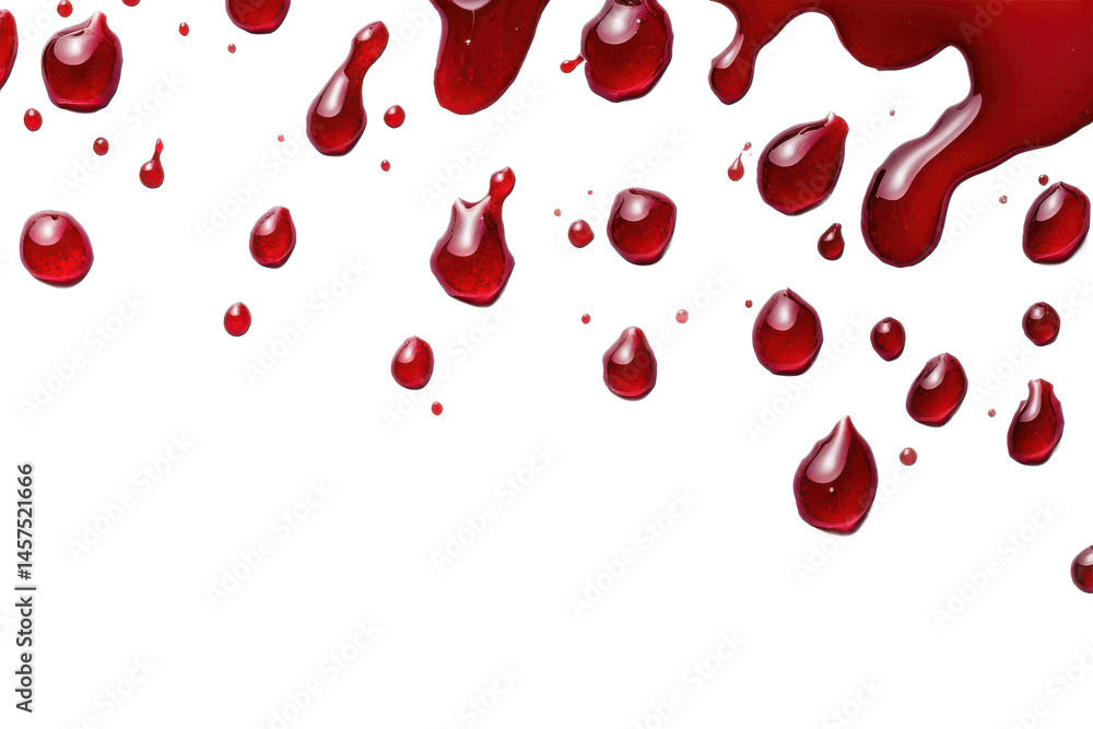 Poster close up of red liquid dripping down with a gray and black background creating a dramatic visual eff