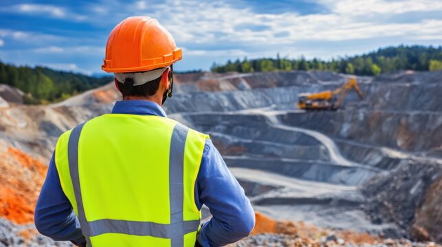 Mining worker overseeing open pit operation