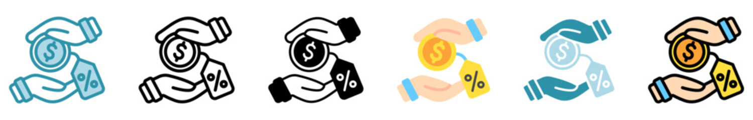 Financial Aid multi style, mini illustration icon set. outline, flat, glyph, line color. vector for UI, UX, app, web, digital or print, related to trade war, economic competition, business, finance.