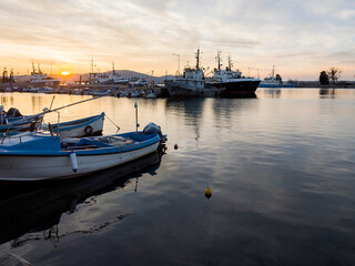Fototapeta premium Sunset view of the port of Sozopol, Bulgaria