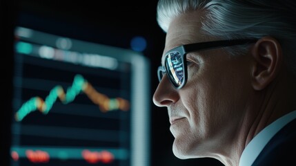Businessman analyzing financial charts on computer screen
