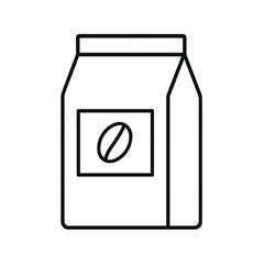 Coffee bag illustration, minimalist style, black and white, represents caffeine culture  
