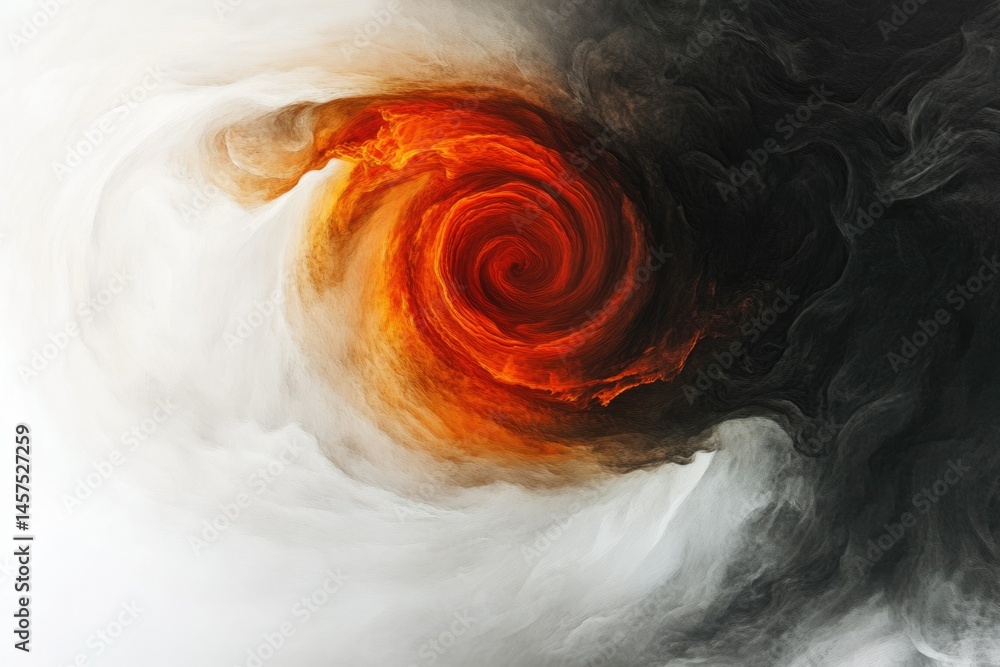 Wall mural abstract swirling vortex of fiery orange and dark gray, creating a dynamic contrast of light and sha