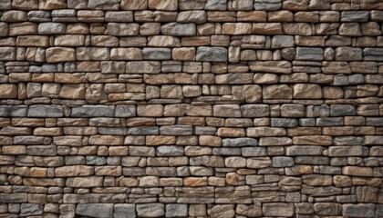 Fototapeta premium Horizontal image of a stacked stone wall Various stone sizes and colors, weathered look , brown, natural