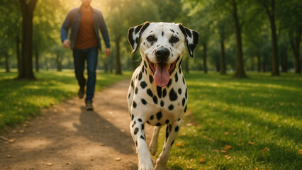 Dalmatian joyfully running park