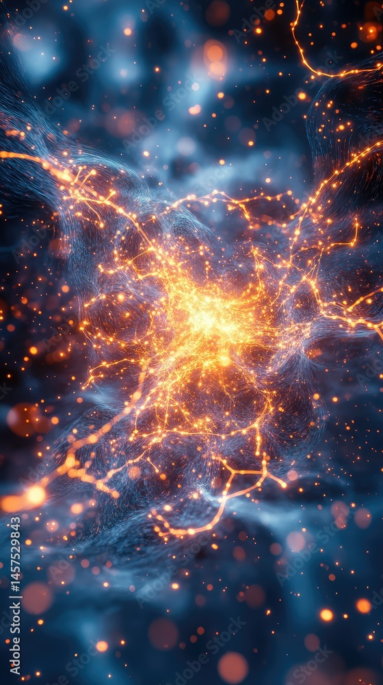 Aufkleber abstract energy field radiating from a central point, featuring glowing threads and particles in vib