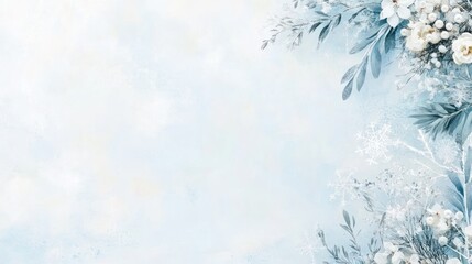 Frosted winter floral arrangement light blue watercolor background