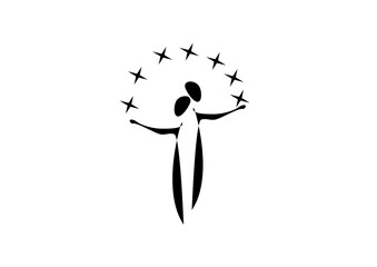 Vector Illustration of Two Figures Holding Stars in the Shape of Half a Sky, Unity, Understanding, and Mutual Tranquility Concept with Copy Space

