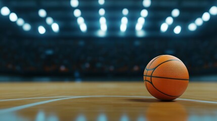 Orange basketball on indoor court stadium background