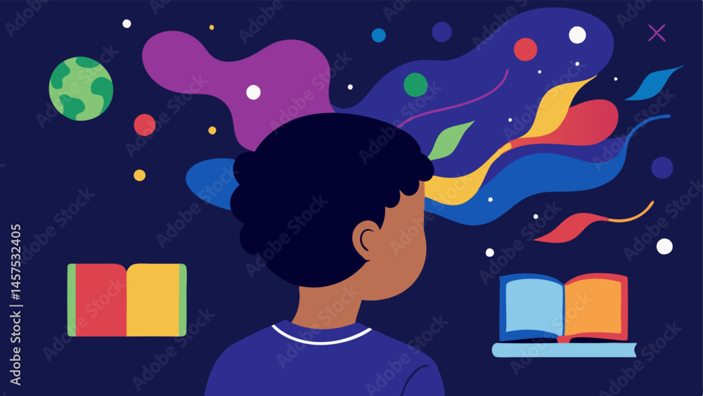 Aufkleber cognitive development a depiction of a child staring at a screen with swirling colors and distractio
