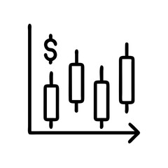 Financial graph with candlestick chart on white background