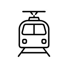 Train front view on railroad tracks