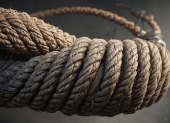 Overburdened rope showing severe wear; imminent failure ,  monochrome,  weathered,  textured