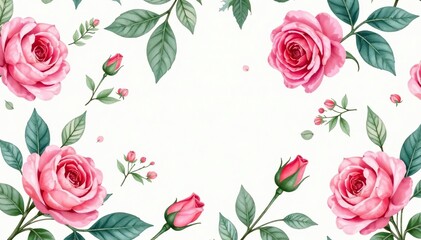 Naklejka premium Delicate watercolor rosebuds, swirling leaves, seamless repeat , home, summer