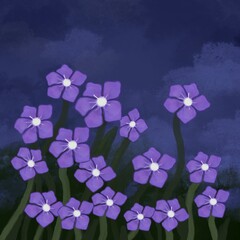Purple wildflowers at night digital painting