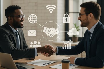Business partnership technology handshake