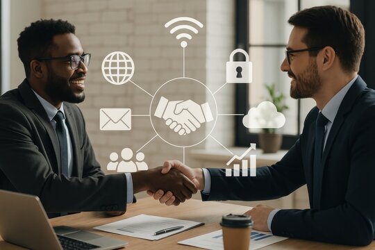 Business partnership technology handshake