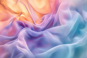 Obraz premium Soft, flowing fabric in pastel shades of orange, peach, lavender, and blue. Delicate, smooth texture