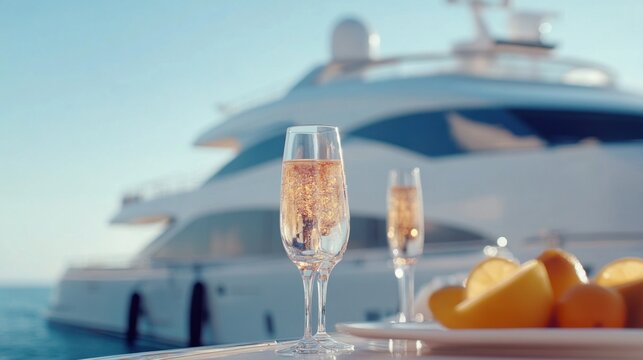Champagne and citrus on yacht table
