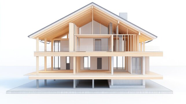 Modern house cross section wooden framework architecture