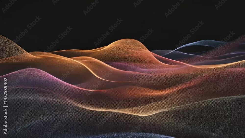 Poster abstract waves flowing in soft pastel colors on a dark background