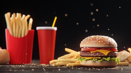 Hamburger fries soft drink classic fast food meal