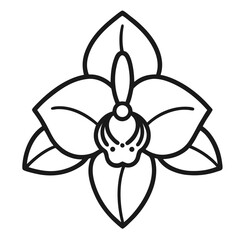 simple black and white flower icon, minimalist floral graphic design, elegant botanical illustration, abstract symmetrical plant logo, line art flower silhouette, geometric petal pattern