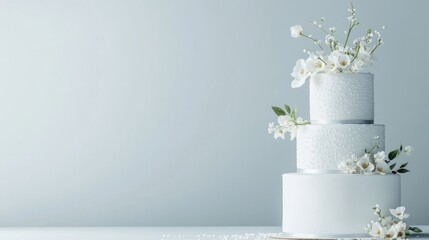 Elegant white three tier wedding cake with flowers