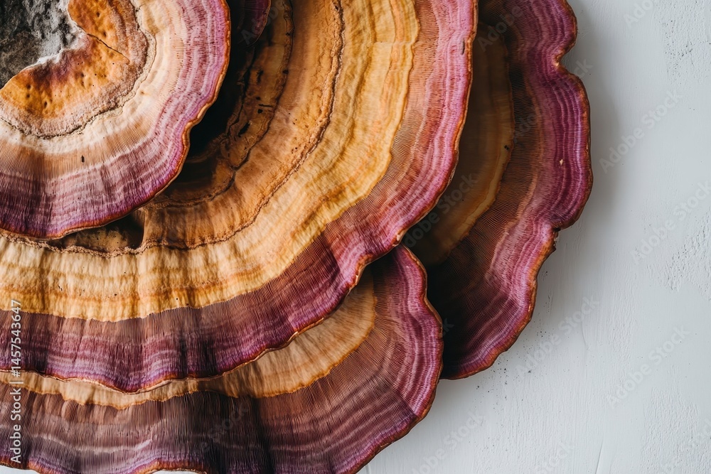 Poster Beautiful mushroom clusters showcasing vibrant colors and intricate patterns found in a forest setting during the morning hours