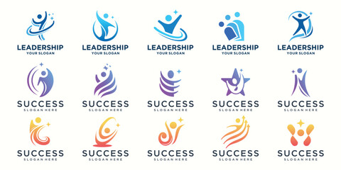 Mega collection of Success people logo design. Arrow logo concept. Healthy life vector illustration.