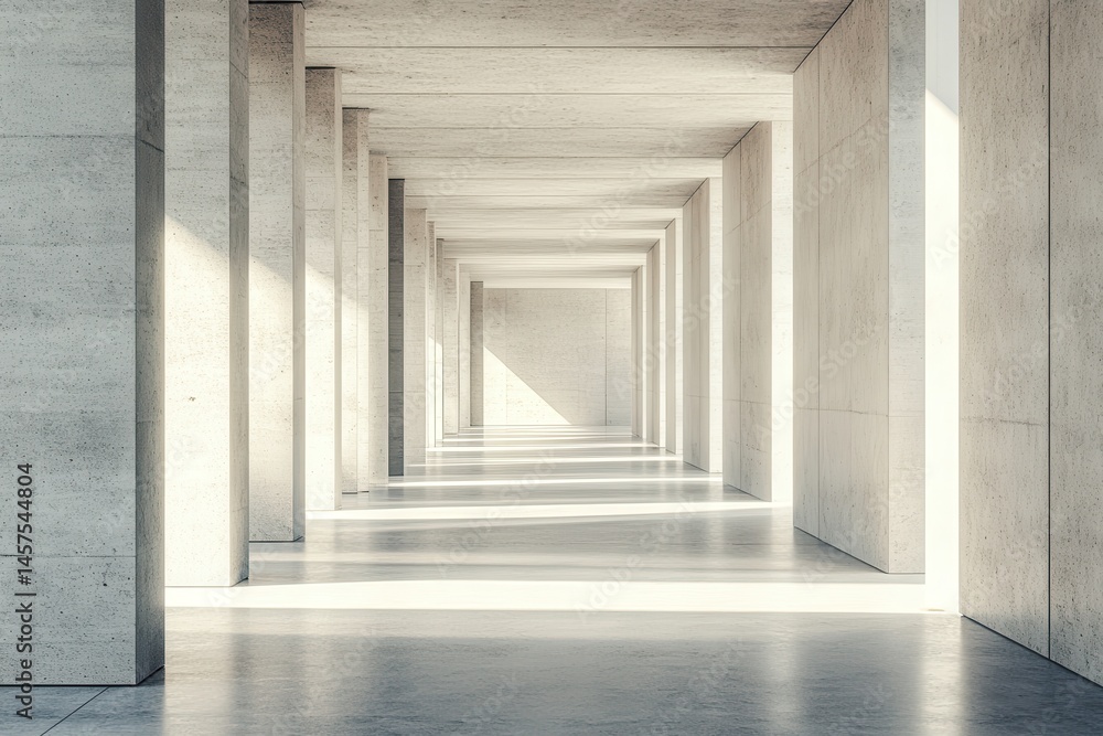 Poster modern architectural corridor with concrete walls and soft light illuminating the spacious interior