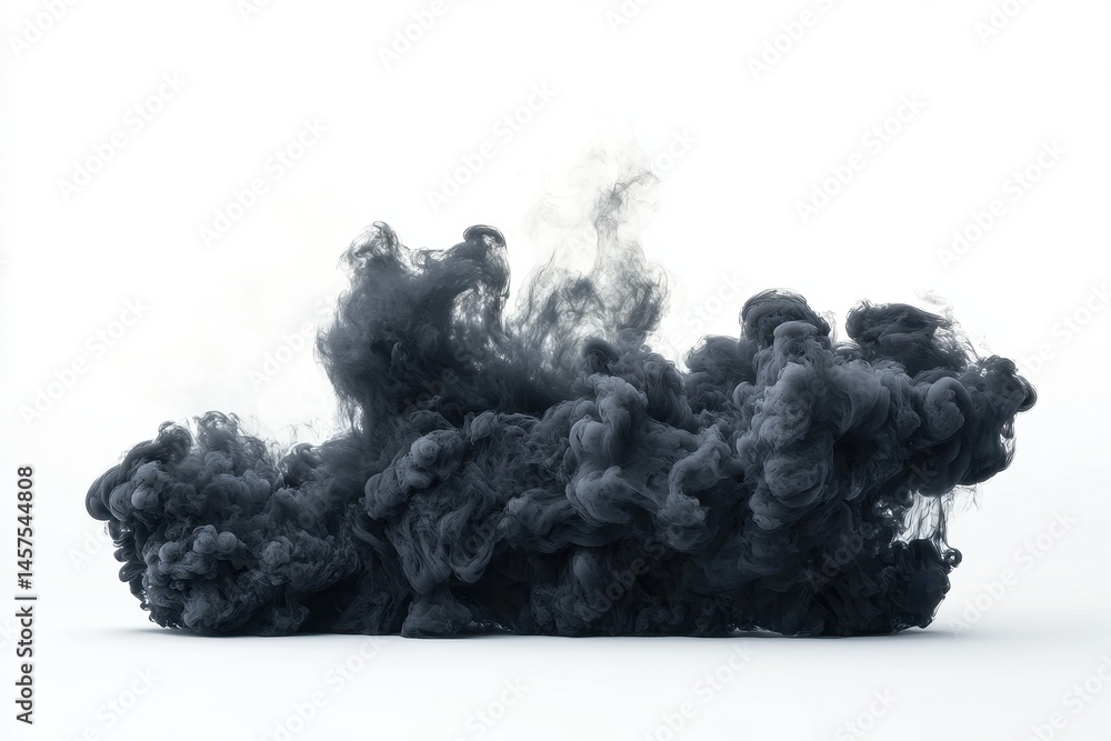 Aufkleber dense black smoke billowing upwards in a dramatic display against a white background during a creati
