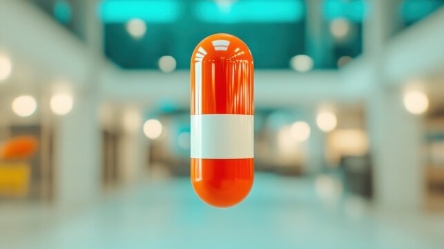 Floating red and white capsule in blurred setting