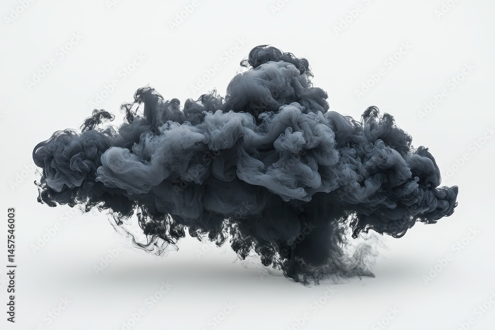 Aufkleber dense black smoke billowing upwards in a dramatic display against a white background during a creati