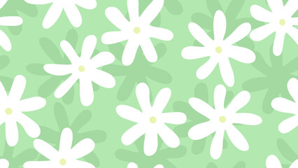 Seamless pattern with flowers hand drawn tropical flowers on green background
