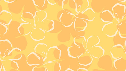 Seamless pattern with hand drawn hibiscus flowers on yellow background © YOKO